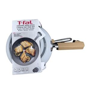 T-fal Ceramic Non-Stick 3 Piece Fry Pan Set 8 10.5 12 In Gray Kitchen Cookware